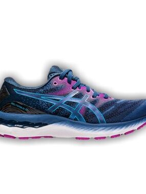 ASICS Gel-Nimbus 23 running shoes in the Digital Aqua Plum colorway